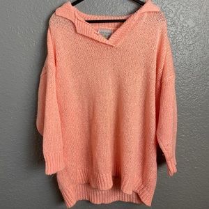VINTAGE COLOR PACKED PINK COLLARD SWEATER